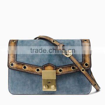 2016 Direct Wholesale new trend Genuine leather & bags handbag with jean for woman