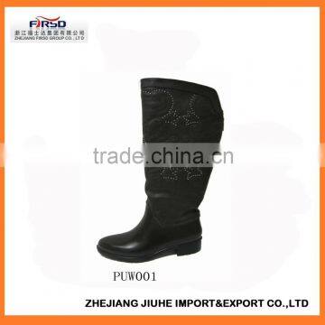 High Heel Knee PU Rain Boot for Ladies