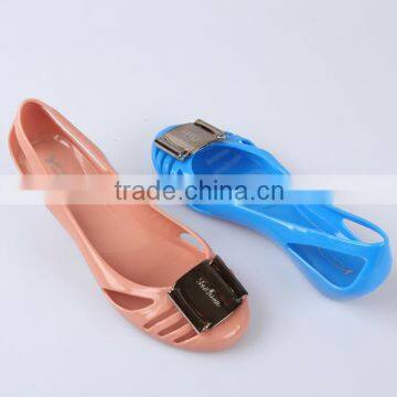 Cheap Plastic Casual Shoes Flat Shoes Woman Flat Pumps Metal Buckle Single Shoes