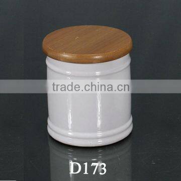 ceramic canister jar with wooden lid