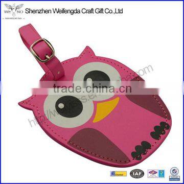 Fashion cute Owl Animal Shape pu leather Travel Custom Luggage Tag