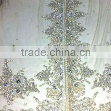 fancy white beaded Moroccan kaftan fabric (KFT-017)