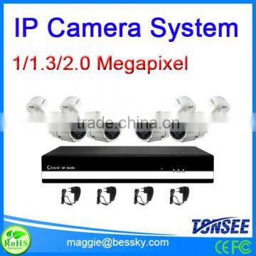 4channel NVR system IP camera kits support 1.0/1.3/2.0 MP, cctv camera