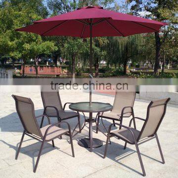 6 Piece Outdoor Garden Patio Furniture Glass Aluminum Dining Table Sling Chair Umbrella Set Quality Choice photo-6