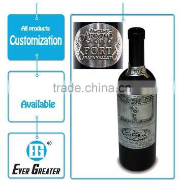 Custom Aluminum Embossed Bottle Label,wine metal sticker Metal Wine Label