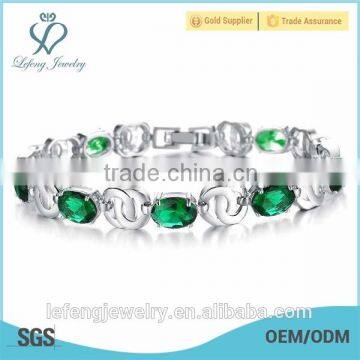 High quality wedding jewelry green rhinestone bracelet platinum plated bracelet