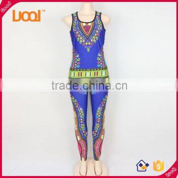 African woman painting stretch fabric style suits with tops pants