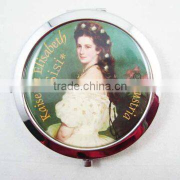 Silver metal compact cosmetic mirror with customized design