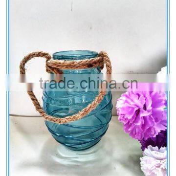 2016 Hot Sale Color Flower Vase/glass Candle Holder With Rope Handle