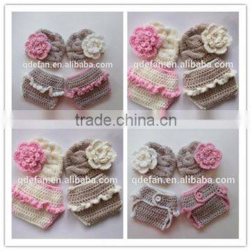 newborn baby girl crochet flower hat and diaper cover knitted newborn baby girl clothing set for photography