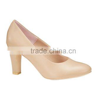 2016 High Fashion High Heel Round Toe Shape Ladies Breatheable PU Lining Comfortable Nude Sheep Skin Pump Shoes
