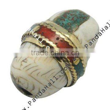 Shell Beads, Giant Clam, with Copper Findings and Enamel Enlaced, White, Size: about 18mm wide, 26mm long, hole: 2.5mm(SSB024)