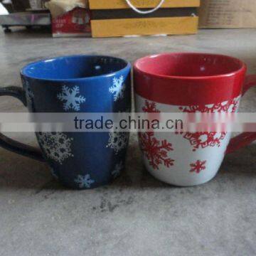 YT-blue red high snowflake stock cermaic mugs and cups,snowflake cups christmas cups