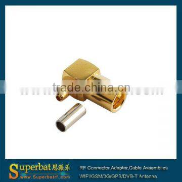 75 Ohm SMB male cable connector,Right Angle,Crimp Attachment for RG316