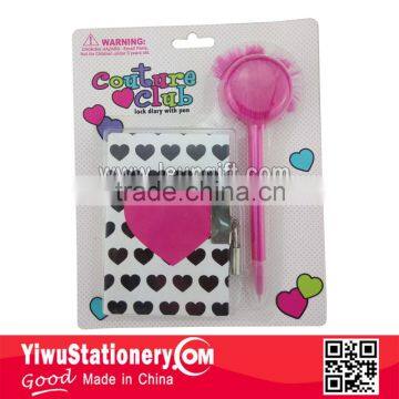 Heart Mini Lock Diary With Pom Pom Pen