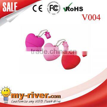 PVC red heart shape usb pen drive, beautiful heart shape usb, nice red heart usb flash memory