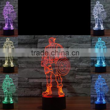 3D Optical Night Light Captain America 7 RGB Light Colors 10 LEDs AA Battery or DC 5V Mixed Lot