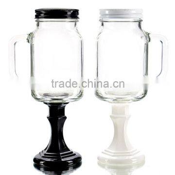 22oz Colored Stemmed Glass Mason Jar With Handle