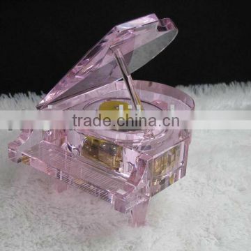 Pink Crystal Piano Glass Music Box For Weddings