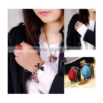 Turquoise Stone Rings Vintage Rings for Women&Men Antique Silver Ring Unisex Personality Oval Turquoise Finger Anillos IR122 photo-2