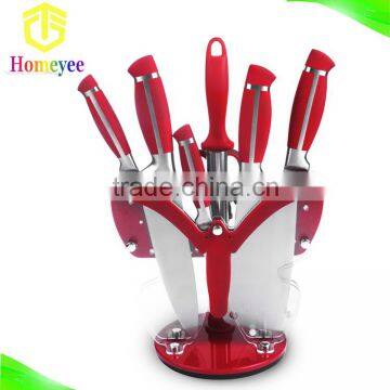 Red handle classic royal kitchen knife set with butterfly acrylic stand