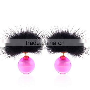 2016 Top Quality Fashion Fur Women Earings Set Brand Acrylic Round Shaped Double Earings Factory Price photo-4
