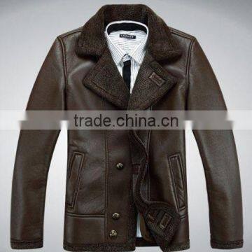 Fashion Mens winter warm genuine leather jacket