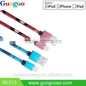 High Quality MFI Certified c48 connector 8 pin PU leather mfi cable For iPhone 7/6/5