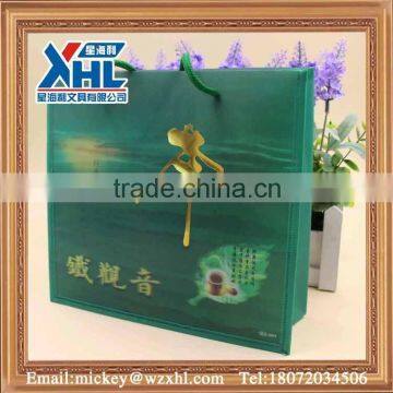 3D green pp gift bag with rope for tea