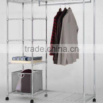 5 Tier Chrome Metal Wardrobe Rack Wire Storage Shelving rolling cart