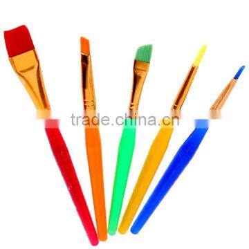 Cheap Wholesale Nontoxic Gold-Plated Ferrule Kid Plastic Paint Brush, Fine Quality Nylon Flat Paint Brush Children Drawing Set