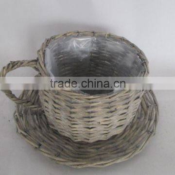 garden basket 2016 hot sale 100% handmade garden coffee cup basket weaving round white wash willow basket