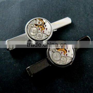 18mm vintage style steam punk watch movement core rhodium,metal gun black fashion tie clip bar 6830002