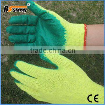 BSSAFETY Yellow cotton knitted latex coated safety equipment work gloves