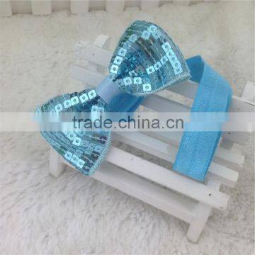 New Arrival 3inch Sequin Hair Bows Sequin Bows With Elastic Baby Headband for Baby Girls Hairband for Headwear in Stock photo-5