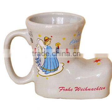 GRS logo printed ceramic Christmas mug,ceramic shoe mug,shoe shaped ceramic mug