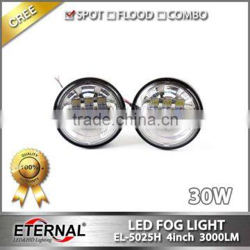 4.5" 30W universal Harley Motorcycle auxiliary LED fog light chrome black base spot driving lamp