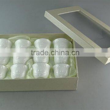 White ceramic tea cup for wholesale 12 pcs per set,with color box.good quality in stock