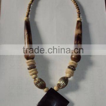 Bone & Wood Necklace,Designer Necklace,Handmade Necklace