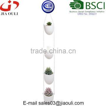 White Ceramic Rope Hanging Planter Set With 4 Flower Pots Plant Containers photo-3