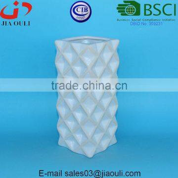 Tall Geometry square Ceramic Vase white glazed with wash