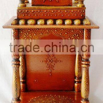 Hand Painted Copper Finish Mini Wooden Temple With Drawer