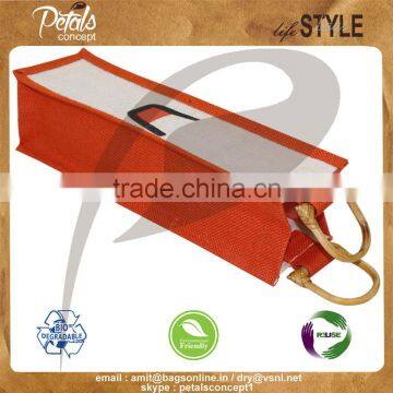 Jute Wine Bag With Cane Handle for One Bottle photo-3