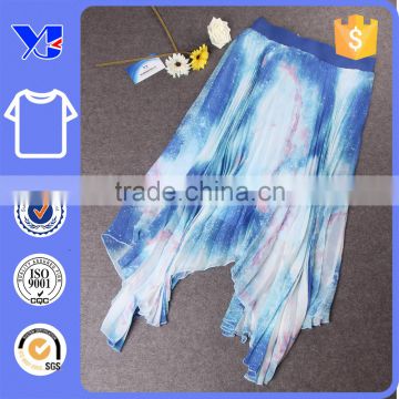 Manufacturer OEM Midi Multicolor Chiffon Irregular Hem Pleated Skirt