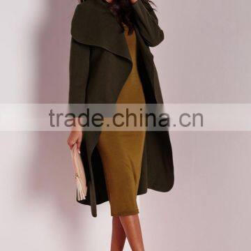 Best Selling Custom Lady Khaki Waterfall Coat Wholesale photo-3
