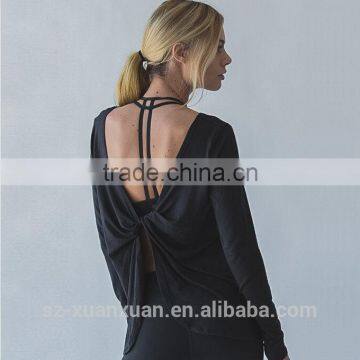 Hot Sale Women Yoga Long Sleeve Backless Cotton Sport Shirt photo-2
