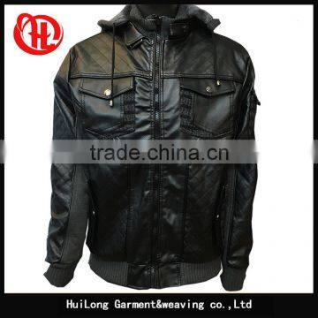 High quality Winter thick fur lining fleece hoodymen pu leahter jacket