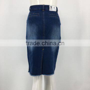 Ladies Custom Fashion Back-slit Denim Skirt photo-3