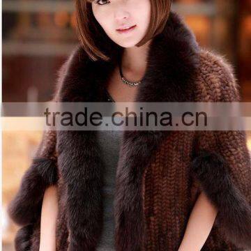 CX-B-M-41C Mink Fur Knitted Ladies Shawl With Fox Fur Trim photo-4