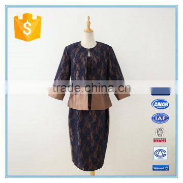 Shantung Lace Combination Classic 3 Pieces Skirt Church Suit For Women